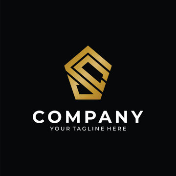Luxury Letter S Monogram Logo with Geometric Shield Design in Gold Gradient