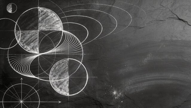 Charcoal slate background featuring hand drawn chalk math charts with blank right side