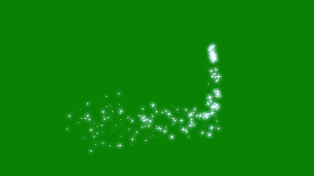 Magic glitter sparkle star trail, fairy dust wand glitter star trail transition, sparkling particles, shimmering starlight motion, fast glowing bling star streaks motion effect on green screen.4k