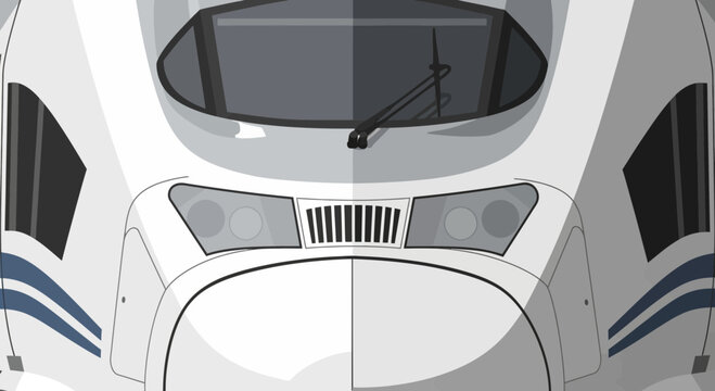The front section of a rapid intercity passenger train showcases aerodynamic design features and advanced engineering components used for efficient travel across expansive national railway
