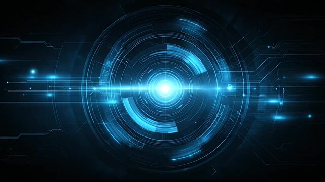 Futuristic digital technology background with glowing blue light, abstract circuit elements, and data streams. AI, network, and data concept.