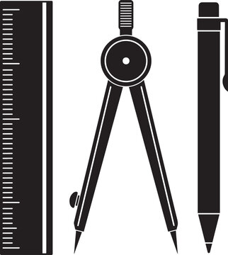 Black compass and ruler drawing tools set Vector