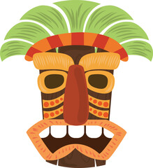 Traditional hawaiian tiki mask vector illustration isolated on white background.  Colorful polynesian tribal totem mask icon for summer beach party design. © 11RD