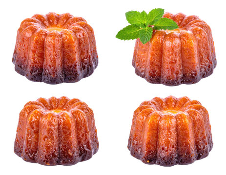 Golden Brown Cakes with Mint Leaf on Transparent Background