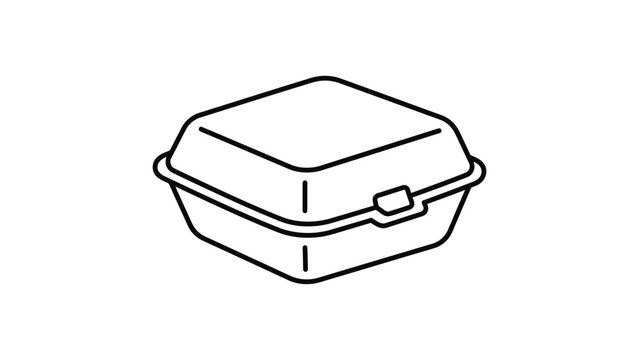 Minimalist line art icon of a closed disposable styrofoam food container.