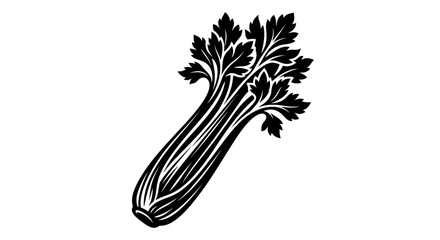 Celery stalk with leaves, black and white illustration, isolated on white background. © nadiyamilana