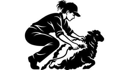 Farmer shearing sheep, agricultural work, rural lifestyle, animal husbandry, vector illustration © Maxim