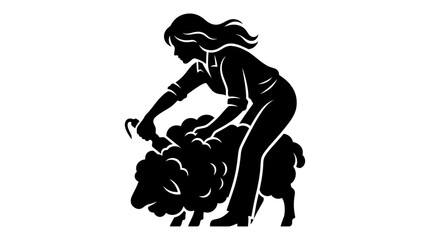Woman Shearing Sheep Silhouette - Agricultural Farming and Livestock Care © Maxim