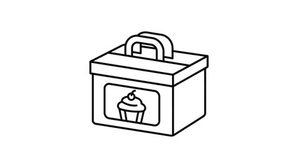 Fototapeta premium Simple line art illustration of a cupcake takeout box container.