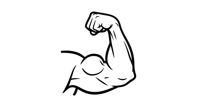 A simple black and white line drawing of a flexed human arm muscle