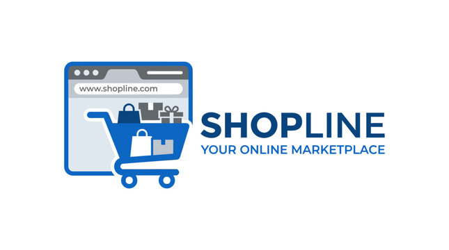 Shopline online marketplace logo with cart browser.
