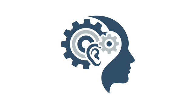 Human head profile with mechanical gears and cogs.