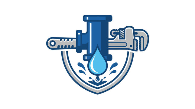 Pipe wrench fixing leaking water pipe shield logo