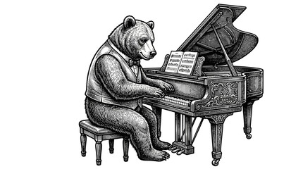 Bear Playing Grand Piano Music. © mita
