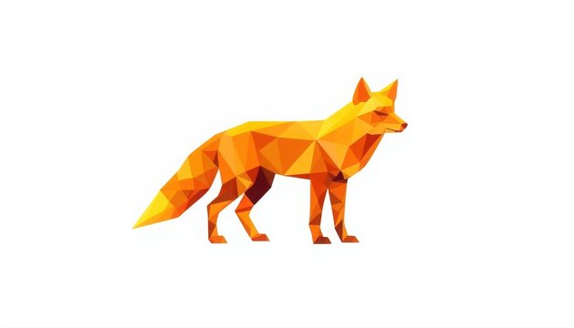 Geometric low poly paper origami fox isolated on white background with geometric polygonal wildlife stylized creative triangle sculpture decorative illustration abstract predator creature