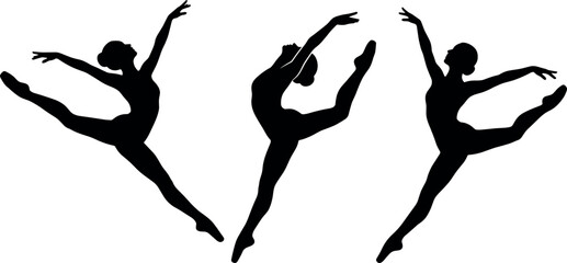 Ballerina and rhythmic gymnastics vector silhouettes collection featuring elegant jumping leaping and dancing poses © Abu Siddik