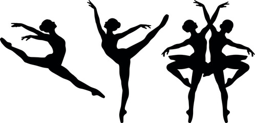 Ballet dancer and ballerina vector silhouettes collection featuring elegant jumping leaping and tutu poses © Abu Siddik