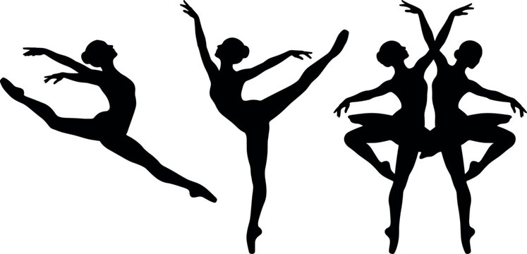 Ballet dancer and ballerina vector silhouettes collection featuring elegant jumping leaping and tutu poses