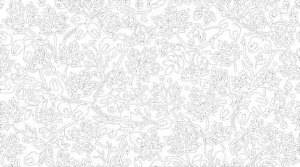 Autumn leaves and berries seamless pattern line art © AnadiBhowmik