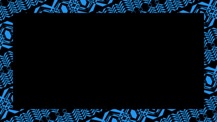 Abstract blue geometric patterned frame with a central black rectangular copy space for text or images, creating a visually striking and modern design element suitable for various creative projects © Alif Nur Fauzan