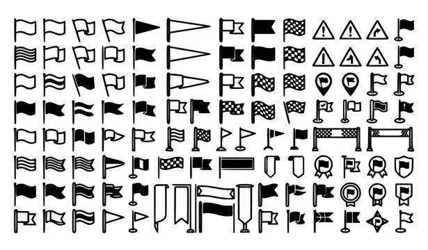 Editable Flag Symbol Collection with Banner Pennant Navigation Black Vector Icon Set