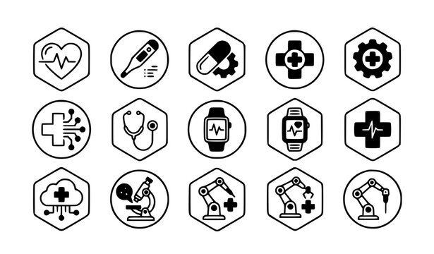 Medical Line Icon Vector Set Minimalist Healthcare Technology and Digital Health Web UI Line Art Templates