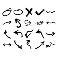 Obraz premium Arrows Collection Hand Drawn Black Brush Stroke Directional Icons Set