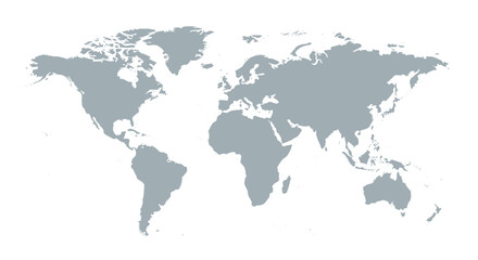 Fototapeta premium Minimalist grey world map silhouette showing global landmasses