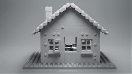 Fototapeta premium Lego house with coins inside, symbolizing savings or financial security.