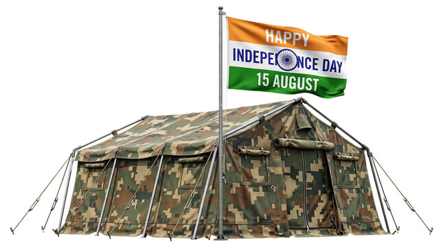 Indian independence day military tent with flag isolated on transparent background