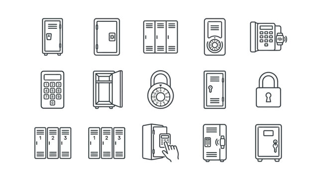Security Icons: Lockers, Safes, Padlocks & Keypads - Thin Line Art Collection