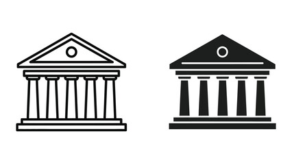 Obraz premium Minimalist Bank Building Icon Set Featuring Classic Architecture in Line and Solid Style