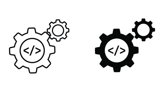 Programming Gear Icons Representing Software Development and Technical Engineering Process