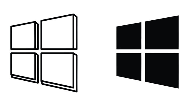 Minimalist Window Pane Icons Featuring Outline and Solid Graphic Styles for Interface Design