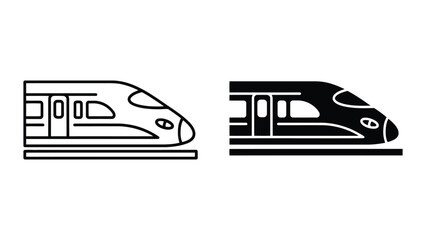 High Speed Train Icon Set Featuring Minimalist Outline and Solid Black Vector Graphic Illustrations © Fahad