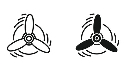 Spinning Airplane Propeller Icons Set Featuring Outline and Solid Vector Graphic Styles © Druvo