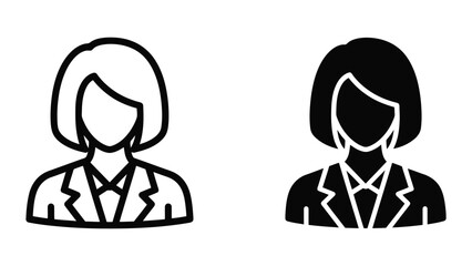 Fototapeta premium Businesswoman avatar icon set featuring professional female profile silhouettes in line and solid style