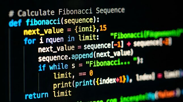 Python Programming Code Abstract Script for Calculating Fibonacci Sequence