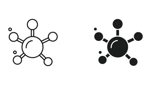 Molecular Structure Diagram of Water and Methane Molecules in Black and White Line Art Illustration