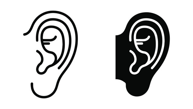 Human Ear Anatomy Icons Set Featuring Outline and Solid Vector Graphic Styles