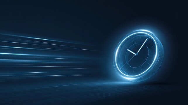 Glowing clock face with abstract light streaks suggesting rapid movement