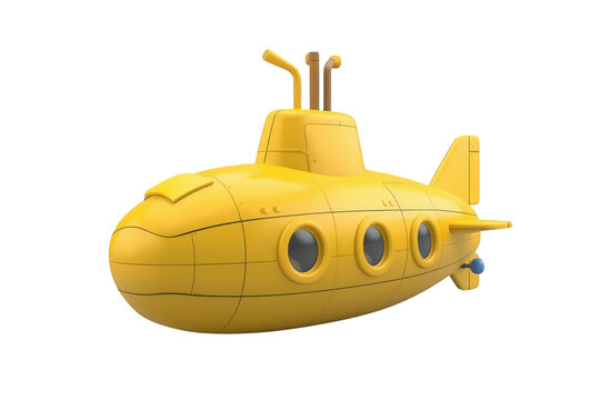 Yellow cartoon submarine traveling underwater, exploring marine life, for children's adventure and deep sea exploration