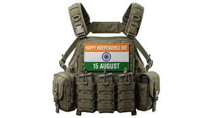 Fototapeta premium Tactical vest with indian flag patch for independence day, isolated on transparent background
