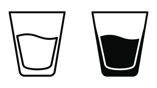 Minimalist Glass of Water Icons Featuring Outline and Solid Black Silhouette Vector Illustration