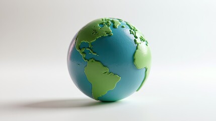 Fototapeta premium A small, stylized globe model with continents raised in green against a blue ocean