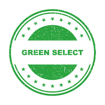 Green select round stamp seal with grunge texture and stars