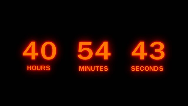 Glowing red digital countdown timer showing forty hours fifty four minutes forty three.