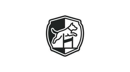 Canine jumping obstacle logo inside shield frame. © Fah