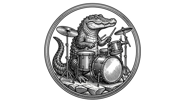 Crocodile Playing Drums in Circle.