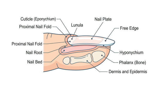 Human Fingernail Anatomy Diagram: Detailed Illustration of Nail Structure and Parts